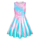 Girls Sleeveless Dress Kids Printed Twirl Party Casual Dresses 7-13 Years