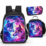 Galaxy Wolf Backpack Set - Backpack, Lunch Bag, and Pencil Case