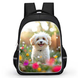 Garden Puppy Print Backpack for School 16-Inch Bookbag