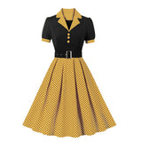 Retro Polka Dot Collar Short Sleeve Dress