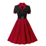 Retro Polka Dot Collar Short Sleeve Dress