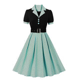 Retro Polka Dot Collar Short Sleeve Dress