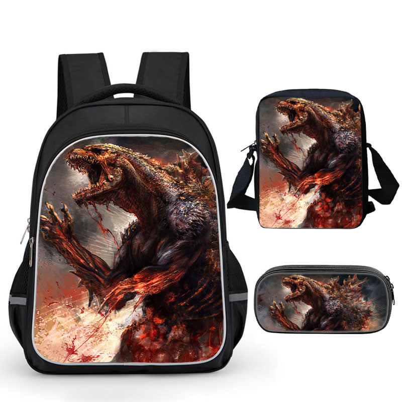 3PCS Godzilla Backpacks Set Bookbag Shoulder Bag Pencil Case