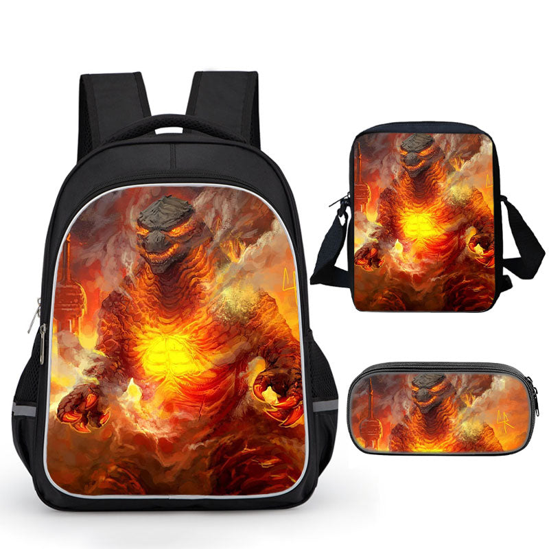 3PCS Godzilla Backpacks Set Bookbag Shoulder Bag Pencil Case