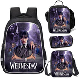 4pcs Wednesday Addams School Bookbag Backpacks with Lunch Box