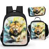 Charging Lion Print Backpack Sets