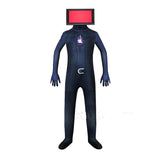 TV Man Horror Game Costume Jumpsuits Mask Party Fancy Dress