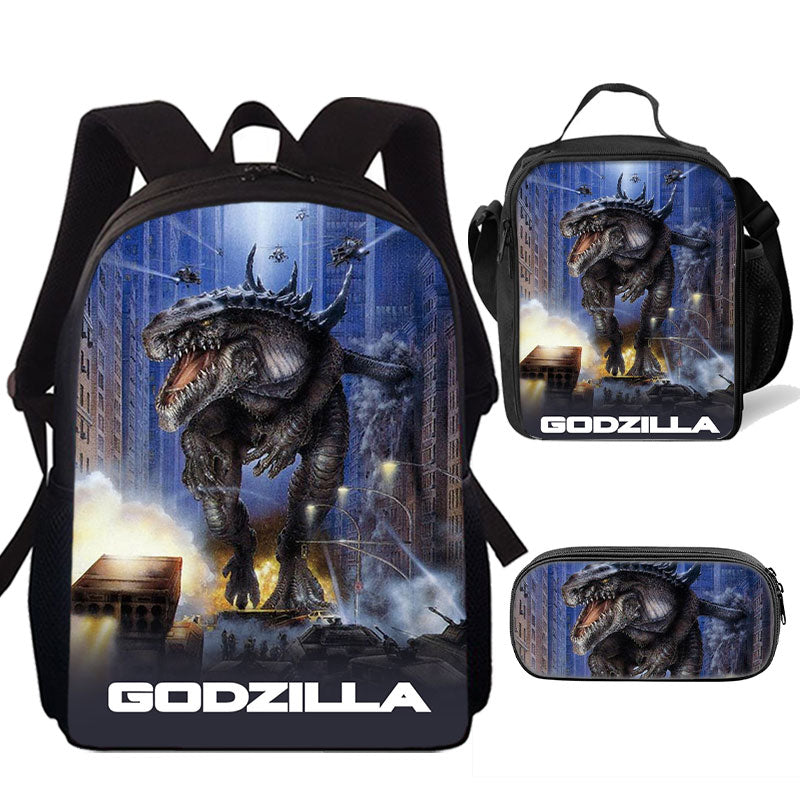 Lightweight Godzilla School Backpack Lunch Bag Pencil Case