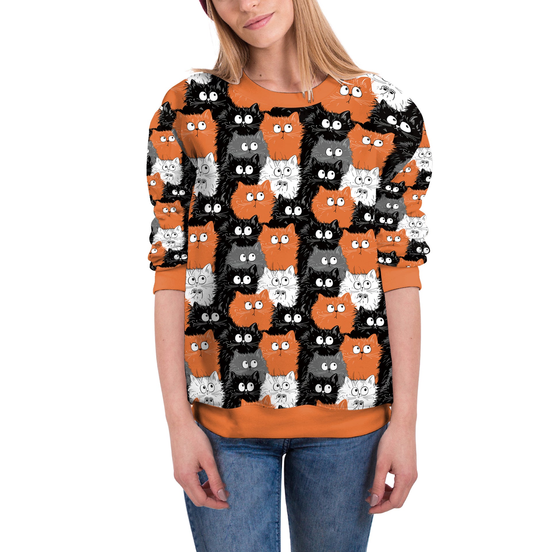Cartoon Cat Graphic Sweatshirt Women's Sweatshirts