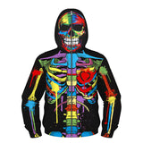 Skeleton Full Zip Up Hoodie Skeleton Halloween Cosplay 4-12Y