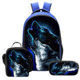 Boys Wolf Backpack Lunch Bag School Bag Pencil Case
