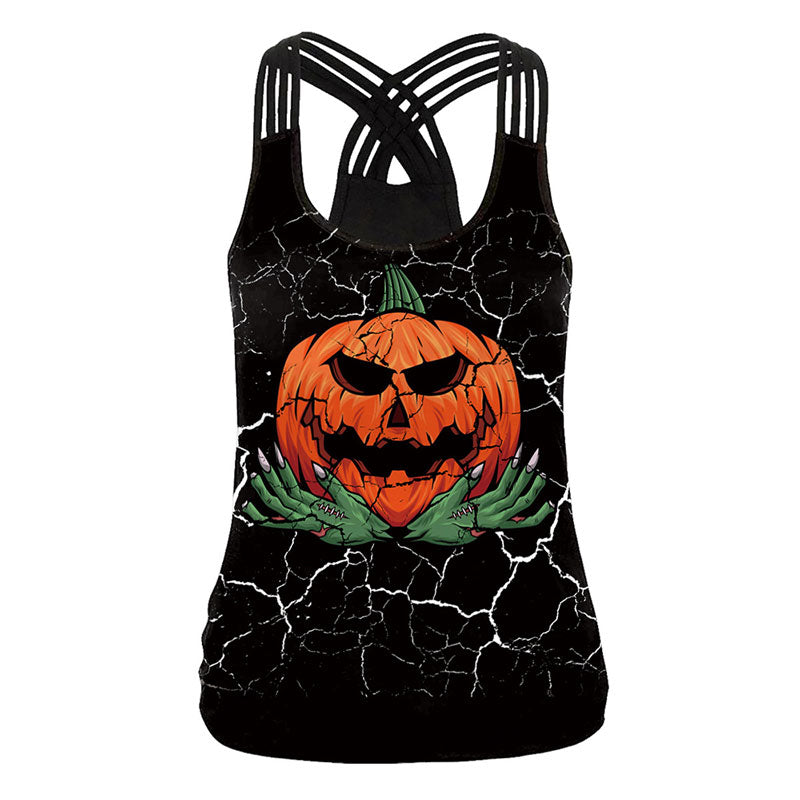 Women's Halloween Tank Tops Skull Pumpkin Sleeveless Tank Top Shirts