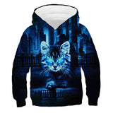 Cool Cat Print Casual Pullover Hoodies for Kids