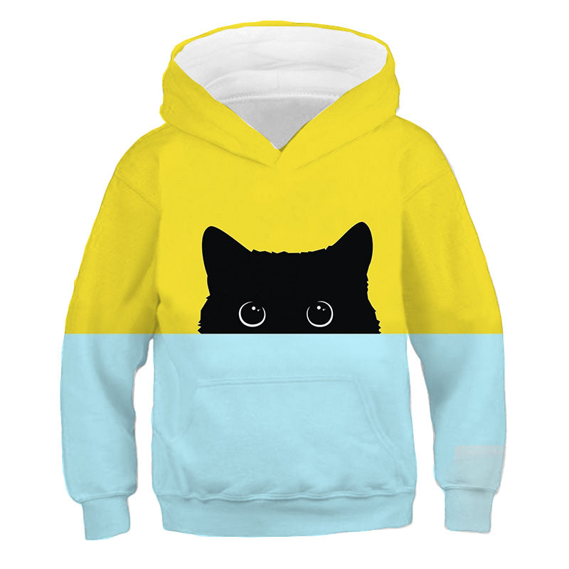 Cool Cat Print Casual Pullover Hoodies for Kids