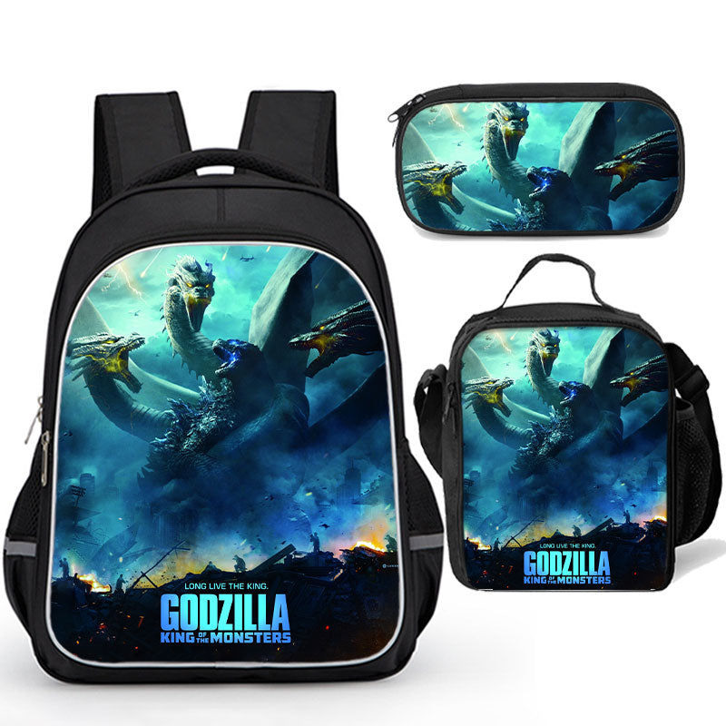 Godzilla Backpack Godzilla Bookbag with Lunch Bag Pencil Case