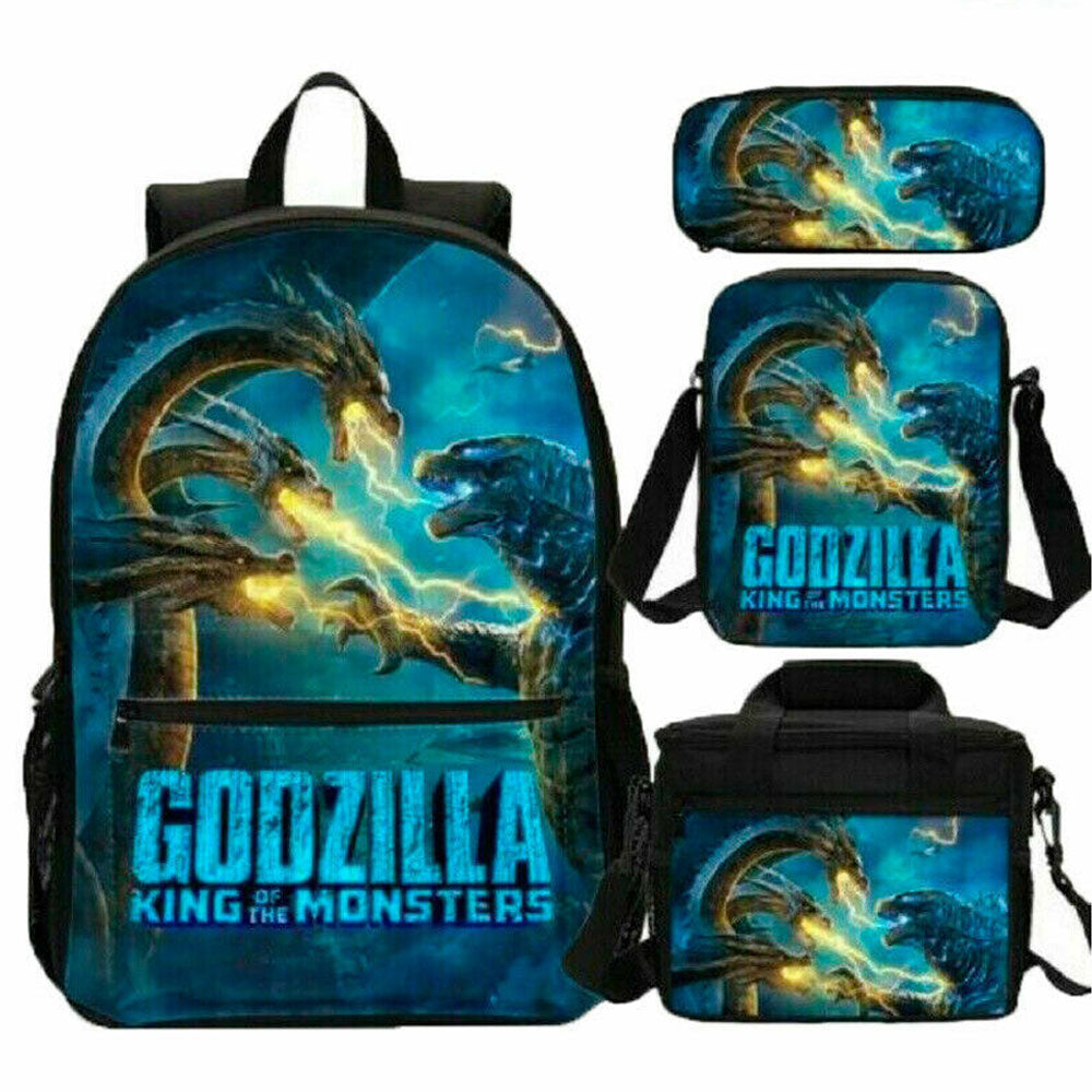 Godzilla King of The Monsters Backpack School Bag Kid Lunch Bag Pen Bag 4PCS