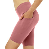 Women's Side Pocket Shorts With Five Minutes Tight Height Waist Yoga Pants Stretch Fitness