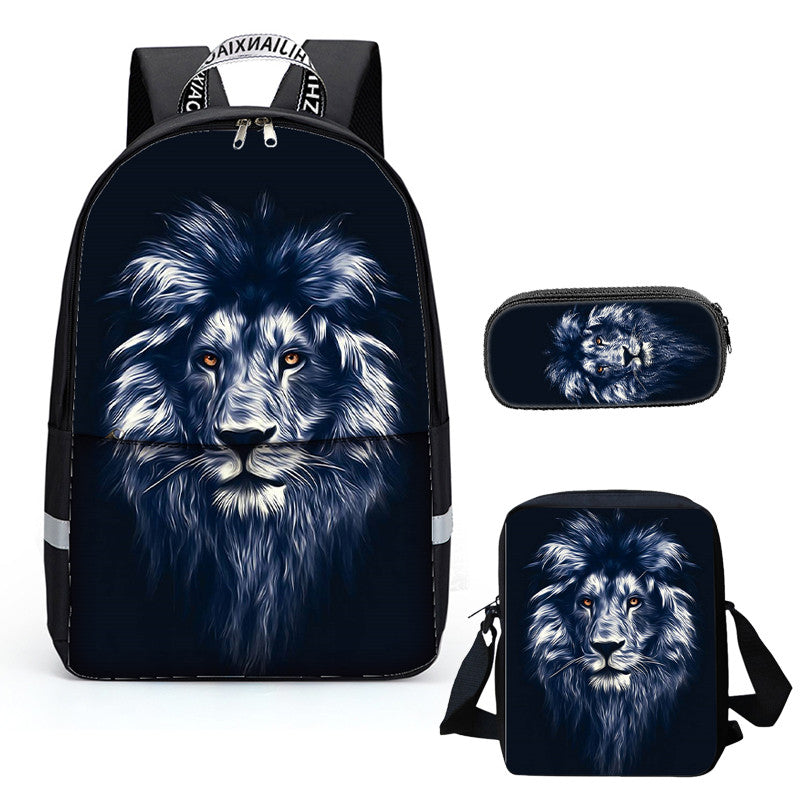 Unique  Designs 3D Animal  Lion School Backpack With Lunch bag Pencil Case