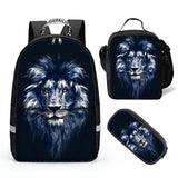 Deeprint Cool 3D  Lion  Student  Bookbag Lightweight Laptop Bag with Shoulder Bags and Pen Case for Teen Boys and Girls