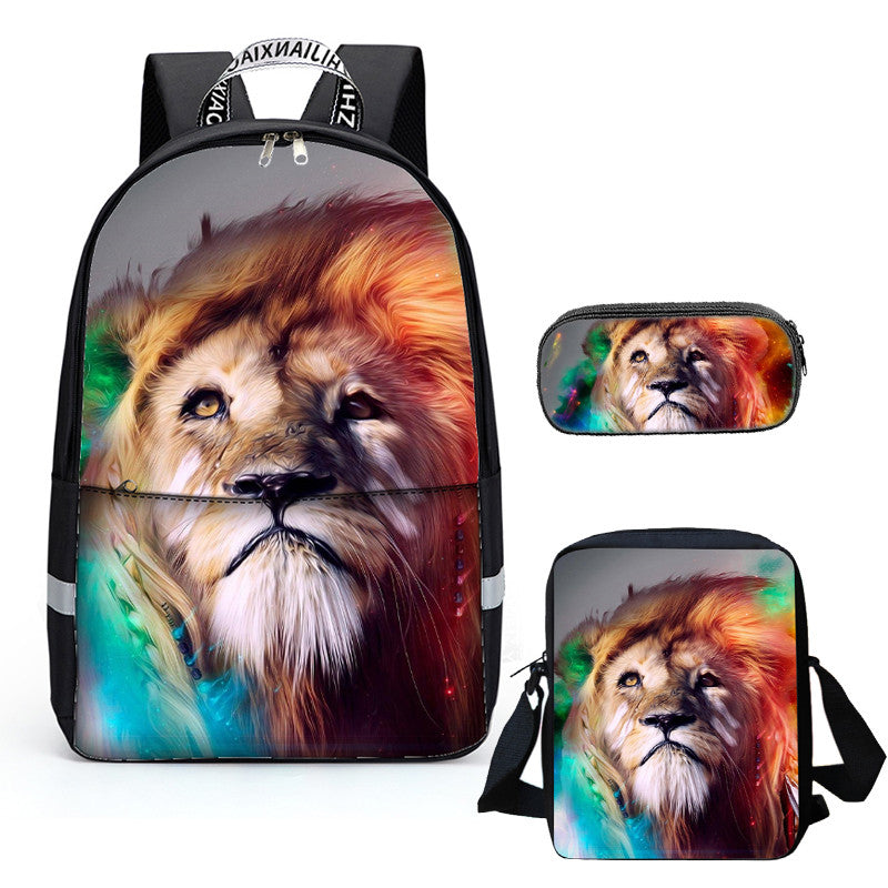 Unique  Designs 3D Animal  Lion School Backpack With Lunch bag Pencil Case