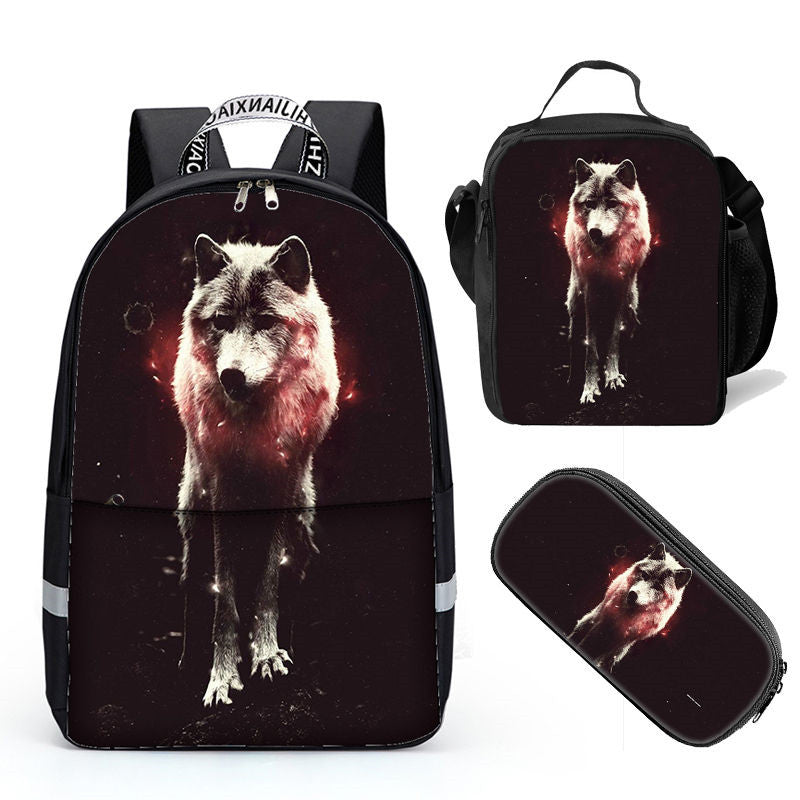 Wolf Printed Day Pack , Backpack for Women School Boys and Girls Bag Student