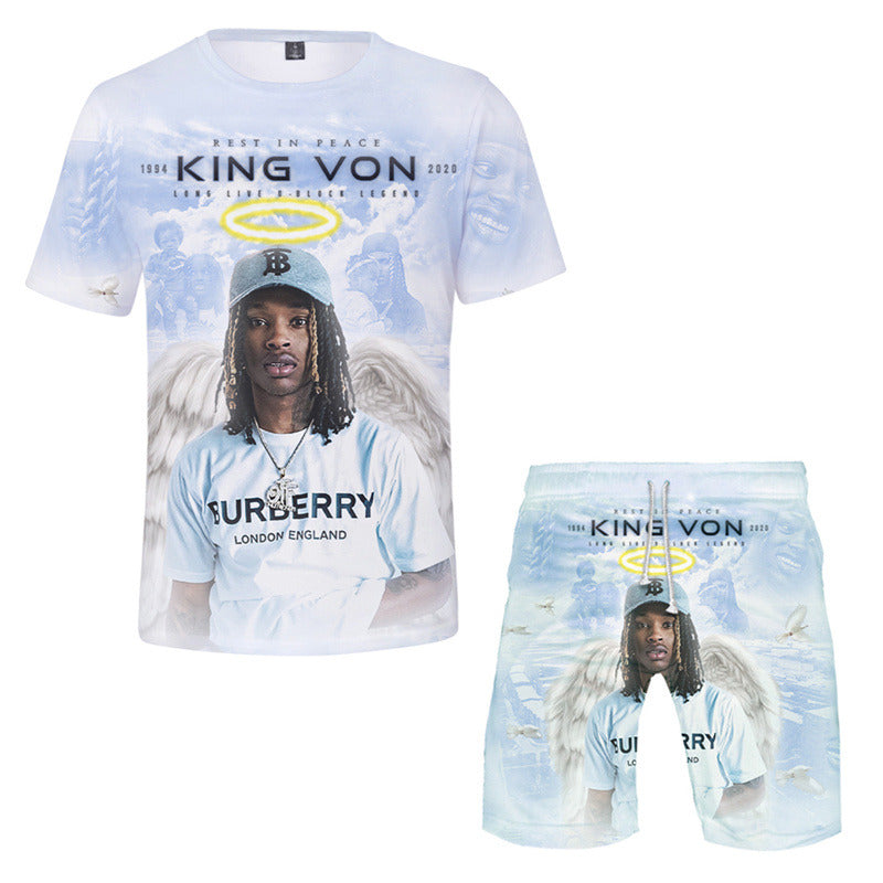 King von Short Sleeve T-shirts Beach shorts Two Piece Set