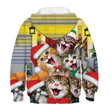 Boys Girls Cat Printed Chirstmas Hoodie Hooded Pullover Tops - firstcorset