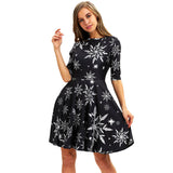 Women's 3D Ugly Christmas Print Round Neck Casual Flared Midi Dress