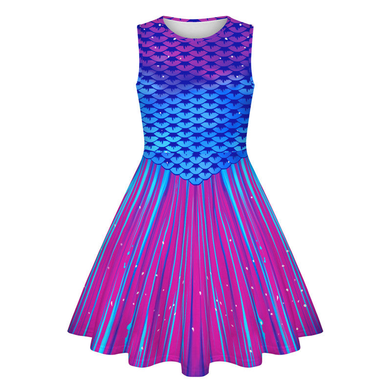 Girls Sleeveless Dress Colorful Print Adorable Tunic Summer Swing Skirt Sundress