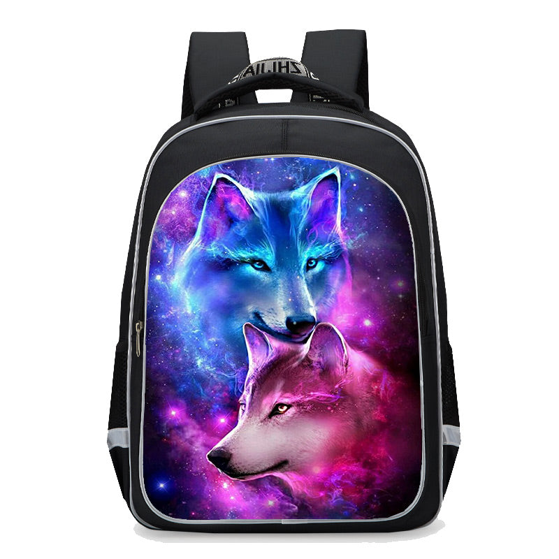 Galaxy Wolf School Backpacks Set with Lunch Box Pencil Case 3 in 1