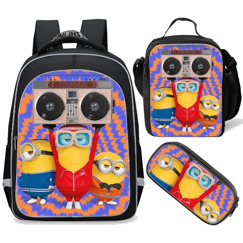 Cartoon Minions Backpack Set with Pencil Case Lunch Bag 3 in 1