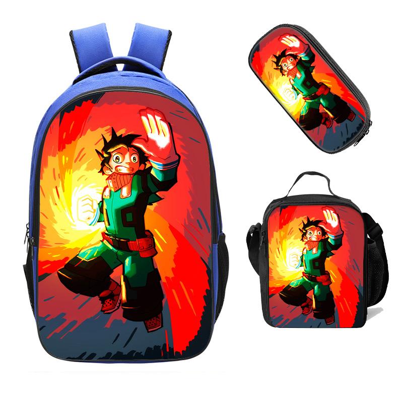 My Hero Academia School Backpack Shoulder Bag Lunch Bag Crossbody Pencil Case 3Pcs