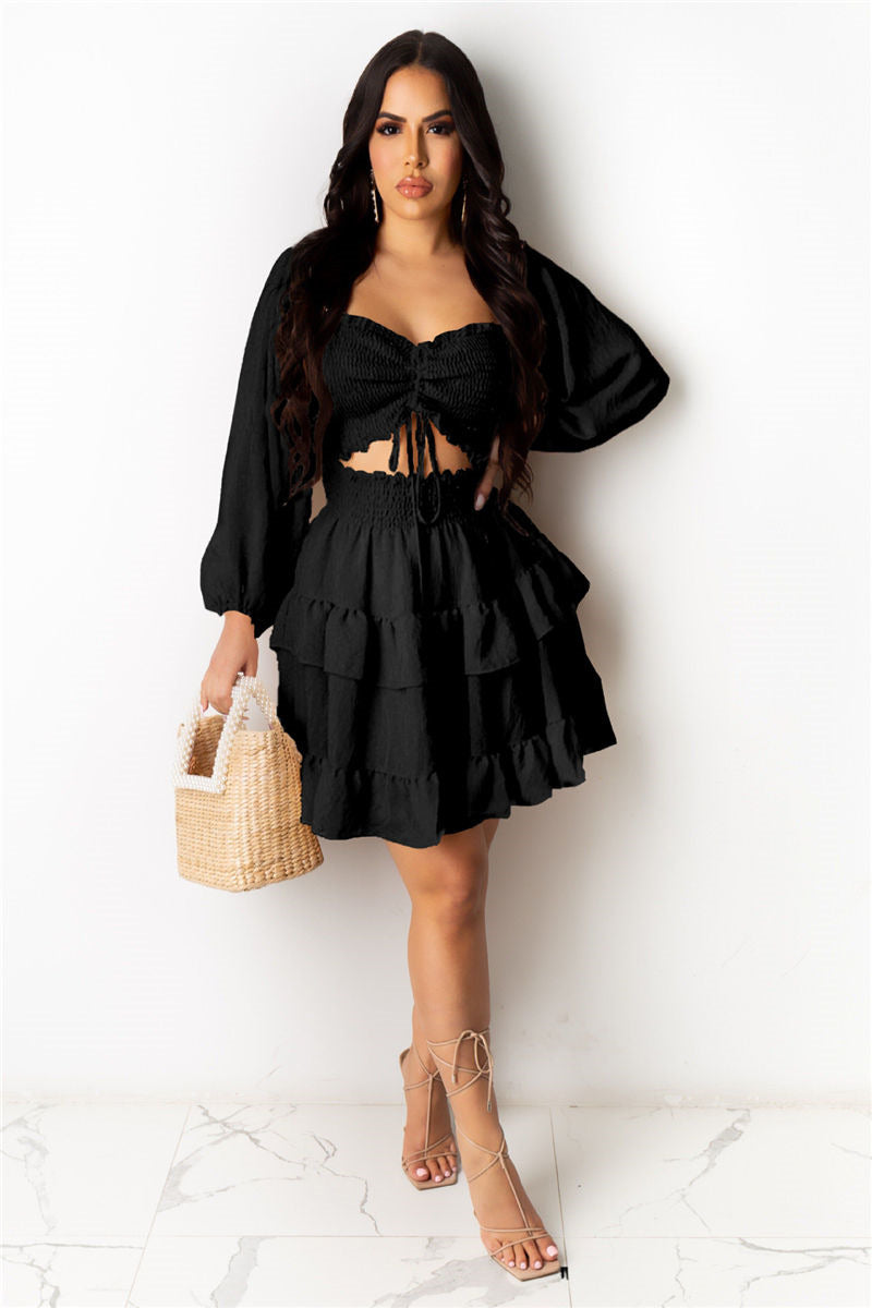 Sexy Chest Wrap Puff Sleeve Dress