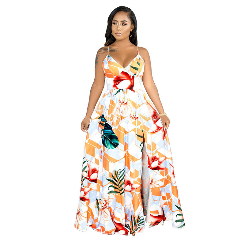 Stylish Halter Print Beach Dress