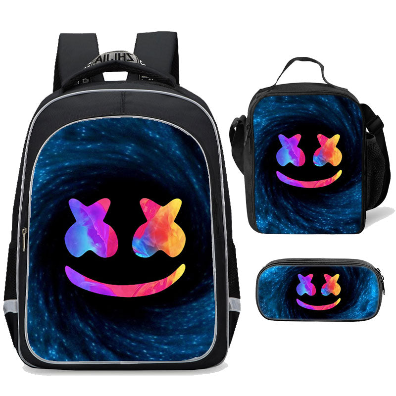 Marshmello Backpack Set 16inch School bags backpack with Lunch Bag Pen Case
