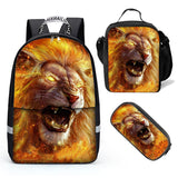 Deeprint Cool 3D  Lion  Student  Bookbag Lightweight Laptop Bag with Shoulder Bags and Pen Case for Teen Boys and Girls