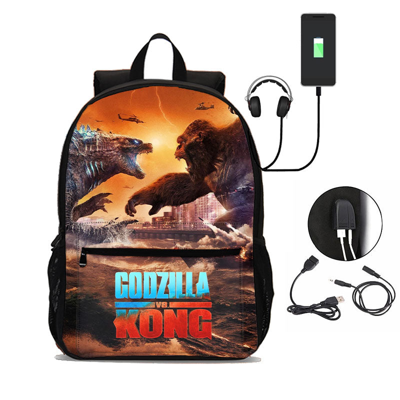Godzilla Vs Kong Backpack Multifunction USB Charging for Teenagers Boys Student Girls School Bags Travel Bag