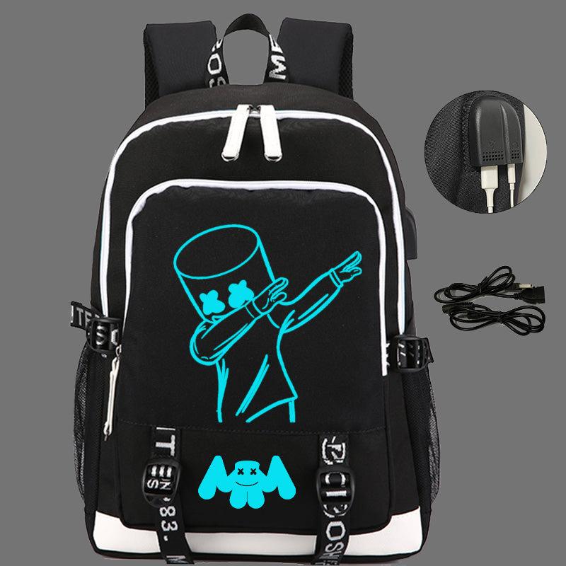 Luminous Marshmello Large Capacity Backpack Waterproof Oxford Bag for school