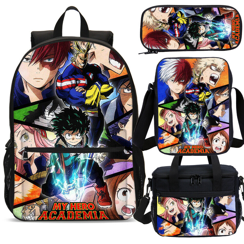 My Hero Academia Large Student School Backpack Lunch Bags Shoulder Bag Pencil-case 4PCS