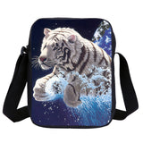 4PCS Cool White Tiger Swim Kids School Backpack Lunch Bag Shoulder Bag Pen Case