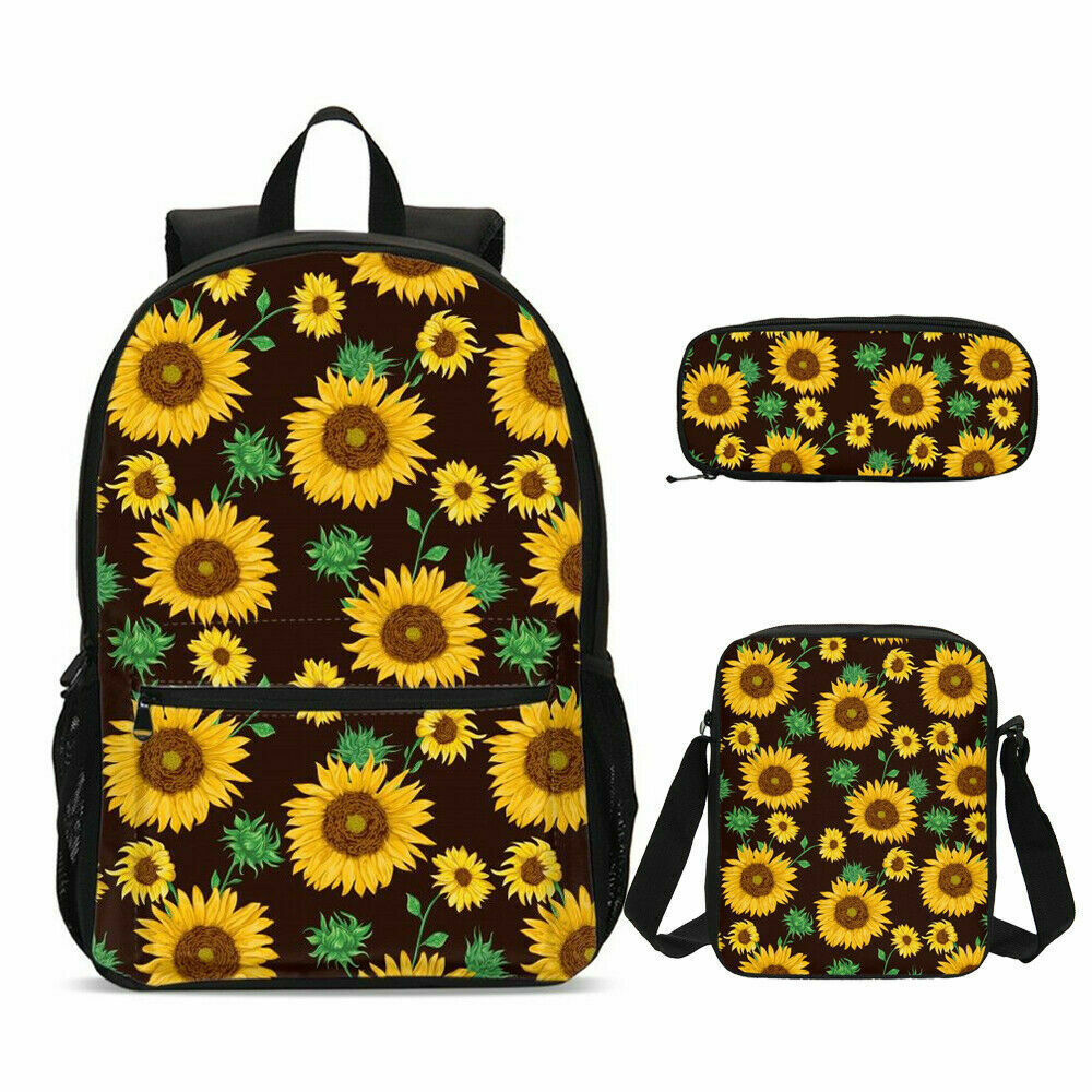 Lightweight Sunflower Backpacks Girls School Bags Kids Bookbags 4PCS Set