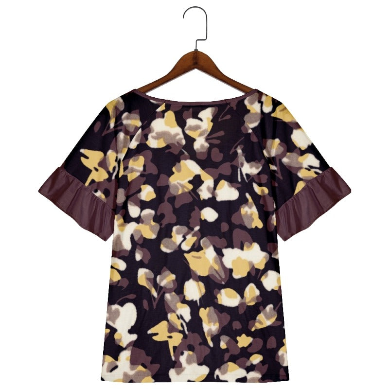 Floral Short Sleeve Brown Shirts & Tops