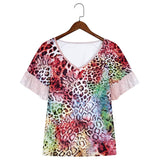 Colorful Leopard Print Short Sleeve Shirts & Tops