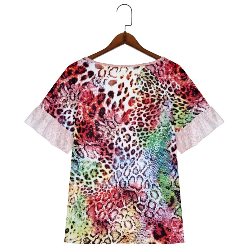 Colorful Leopard Print Short Sleeve Shirts & Tops