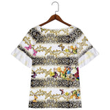 Womens Short Sleeve V Neck Leopard Color Block T Shirts