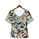 Green Floral Short Sleeve Blouse Clothes Tee