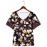 Floral Short Sleeve Brown Shirts & Tops